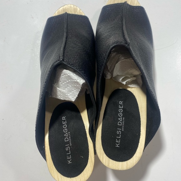 Kelsi Dagger Black Leather Brooklyn Boulder Chunky Wood Platform Clog Mules 7.5 - Picture 11 of 16